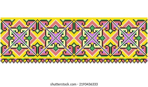 Embroidered good like old handmade cross-stitch ethnic Ukraine pattern. Ukrainian towel ornament, rushnyk called,  vector.