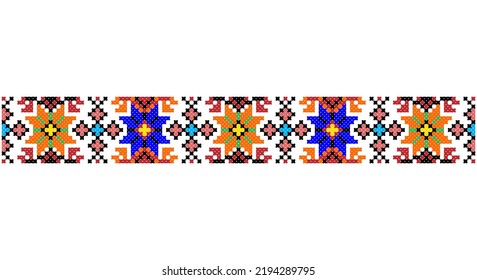 Embroidered good like old handmade cross-stitch ethnic Ukraine pattern. Ukrainian towel ornament, rushnyk called,  vector.