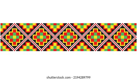 Bordados bien como viejos patrones artesanales cruzados de la etnia ucraniana. Ornamento ucraniano de toallas, llamado rushnyk, vector.