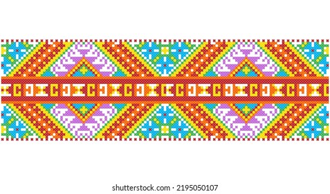 Bordados bien como viejos patrones artesanales cruzados de la etnia ucraniana. Ornamento ucraniano de toallas, llamado rushnyk, vector.