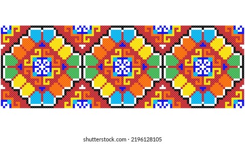 Embroidered good like old handmade cross-stitch ethnic Ukraine pattern. Ukrainian towel ornament, rushnyk called,  vector.