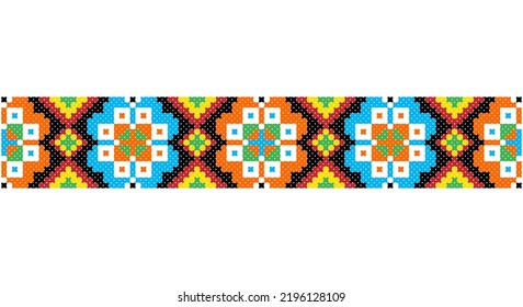 Embroidered good like old handmade cross-stitch ethnic Ukraine pattern. Ukrainian towel ornament, rushnyk called,  vector.