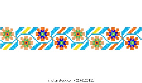 Bordados bien como viejos patrones artesanales cruzados de la etnia ucraniana. Ornamento ucraniano de toallas, llamado rushnyk, vector.