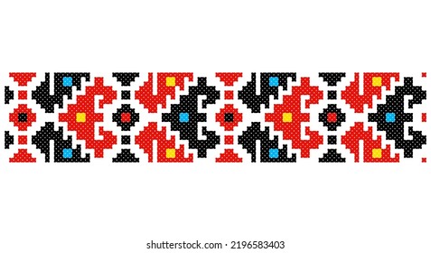 Embroidered good like old handmade cross-stitch ethnic Ukraine pattern. Ukrainian towel ornament, rushnyk called,  vector.