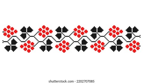Embroidered good like old handmade cross-stitch ethnic Ukraine pattern. Ukrainian towel ornament, rushnyk called,  vector.
