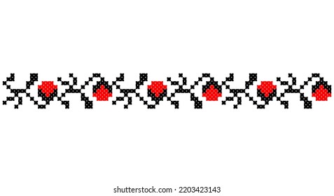 Embroidered good like old handmade cross-stitch ethnic Ukraine pattern. Ukrainian towel ornament, rushnyk called,  vector.