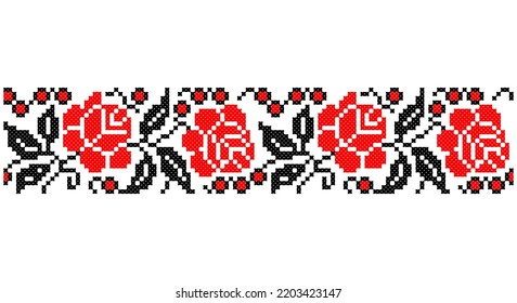 Embroidered good like old handmade cross-stitch ethnic Ukraine pattern. Ukrainian towel ornament, rushnyk called,  vector.
