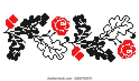 Embroidered good like old handmade cross-stitch ethnic Ukraine pattern. Ukrainian towel ornament, rushnyk called,  vector.