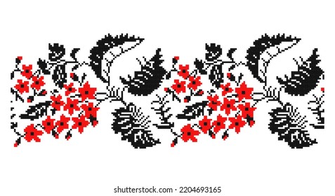 Embroidered good like old handmade cross-stitch ethnic Ukraine pattern. Ukrainian towel ornament, rushnyk called,  vector.