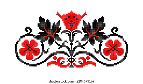 Embroidered good like old handmade cross-stitch ethnic Ukraine pattern. Ukrainian towel ornament, rushnyk called,  vector.