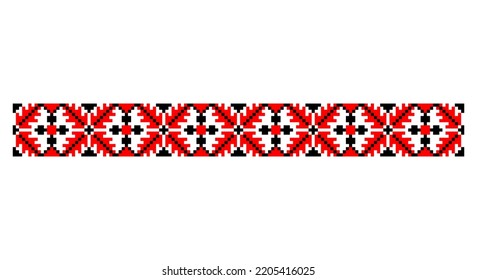 Embroidered good like old handmade cross-stitch ethnic Ukraine pattern. Ukrainian towel ornament, rushnyk called,  vector.