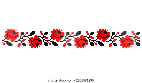 Embroidered good like old handmade cross-stitch ethnic Ukraine pattern. Ukrainian towel ornament, rushnyk called,  vector.