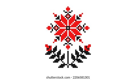 Embroidered good like old handmade cross-stitch ethnic Ukraine pattern. Ukrainian towel ornament, rushnyk called,  vector.