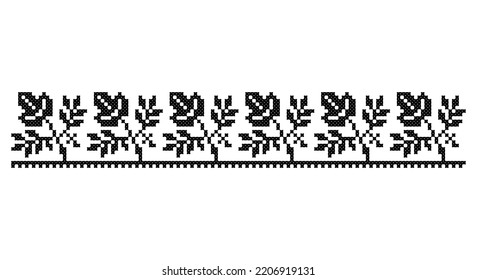 Embroidered good like old handmade cross-stitch ethnic Ukraine pattern. Ukrainian towel ornament, rushnyk called,  vector.
