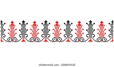 Embroidered good like old handmade cross-stitch ethnic Ukraine pattern. Ukrainian towel ornament, rushnyk called,  vector.