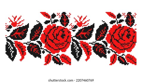 Stickig gut wie alte handgefertigte Kreuzstich ethnische Ukraine Muster. Ukrainische Handtuchschmuck, Rushnyk genannt, Vektorgrafik.
