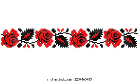 Embroidered good like old handmade cross-stitch ethnic Ukraine pattern. Ukrainian towel ornament, rushnyk called,  vector.
