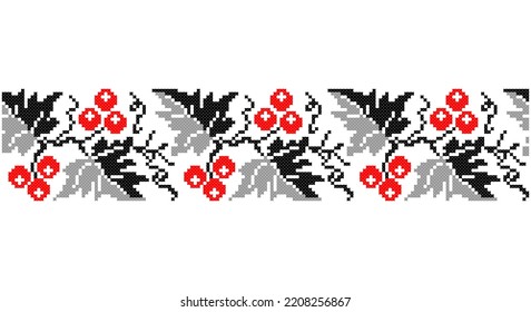 Embroidered good like old handmade cross-stitch ethnic Ukraine pattern. Ukrainian towel ornament, rushnyk called,  vector.