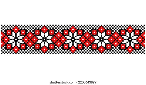 Embroidered good like old handmade cross-stitch ethnic Ukraine pattern. Ukrainian towel ornament, rushnyk called,  vector.