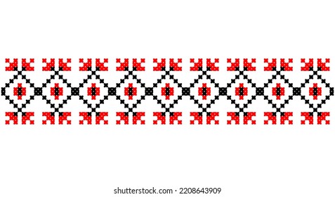 Embroidered good like old handmade cross-stitch ethnic Ukraine pattern. Ukrainian towel ornament, rushnyk called,  vector.