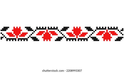 Embroidered good like old handmade cross-stitch ethnic Ukraine pattern. Ukrainian towel ornament, rushnyk called,  vector.