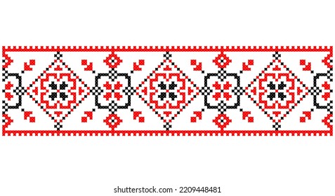 Bordados bien como viejos patrones artesanales cruzados de la etnia ucraniana. Ornamento ucraniano de toallas, llamado rushnyk, vector.