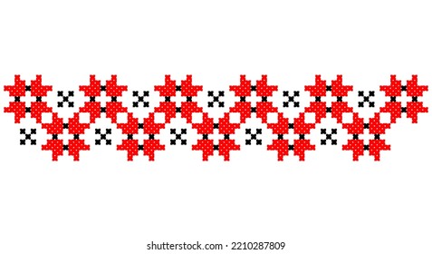 Embroidered good like old handmade cross-stitch ethnic Ukraine pattern. Ukrainian towel ornament, rushnyk called,  vector.