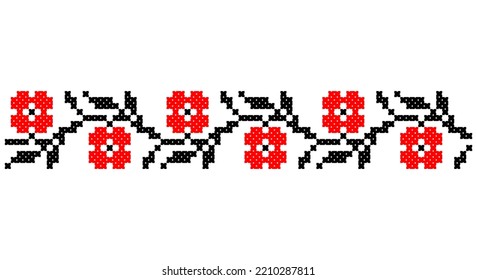 Embroidered good like old handmade cross-stitch ethnic Ukraine pattern. Ukrainian towel ornament, rushnyk called,  vector.