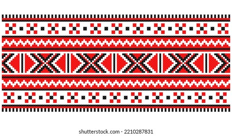 Embroidered good like old handmade cross-stitch ethnic Ukraine pattern. Ukrainian towel ornament, rushnyk called,  vector.