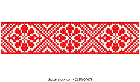 Embroidered good like old handmade cross-stitch ethnic Ukraine pattern. Ukrainian towel ornament, rushnyk called,  vector.