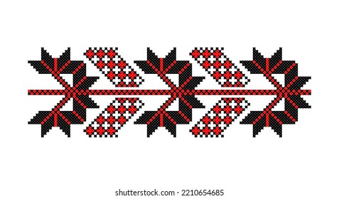 Embroidered good like old handmade cross-stitch ethnic Ukraine pattern. Ukrainian towel ornament, rushnyk called,  vector.