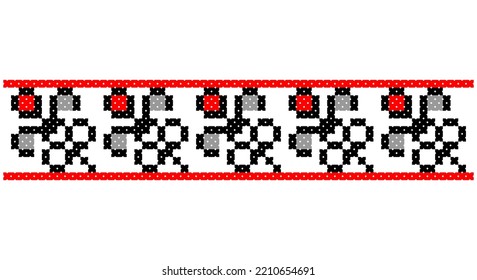 Embroidered good like old handmade cross-stitch ethnic Ukraine pattern. Ukrainian towel ornament, rushnyk called,  vector.