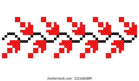 Embroidered good like old handmade cross-stitch ethnic Ukraine pattern. Ukrainian towel ornament, rushnyk called,  vector.