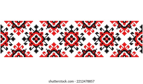Embroidered good like old handmade cross-stitch ethnic Ukraine pattern. Ukrainian towel ornament, rushnyk called,  vector.
