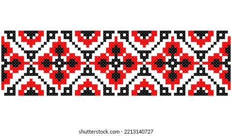 Embroidered good like old handmade cross-stitch ethnic Ukraine pattern. Ukrainian towel ornament, rushnyk called,  vector.