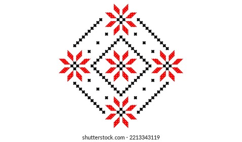 Embroidered good like old handmade cross-stitch ethnic Ukraine pattern. Ukrainian towel ornament, rushnyk called,  vector.