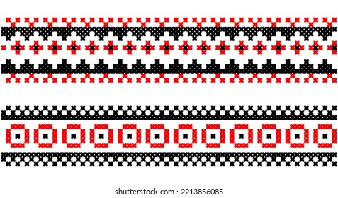 Embroidered good like old handmade cross-stitch ethnic Ukraine pattern. Ukrainian towel ornament, rushnyk called,  vector.