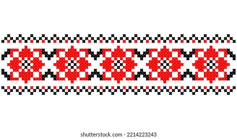 Embroidered good like old handmade cross-stitch ethnic Ukraine pattern. Ukrainian towel ornament, rushnyk called,  vector.