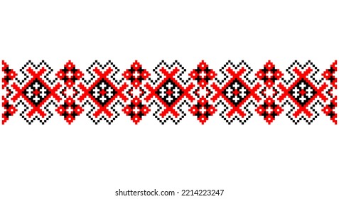 Embroidered good like old handmade cross-stitch ethnic Ukraine pattern. Ukrainian towel ornament, rushnyk called,  vector.