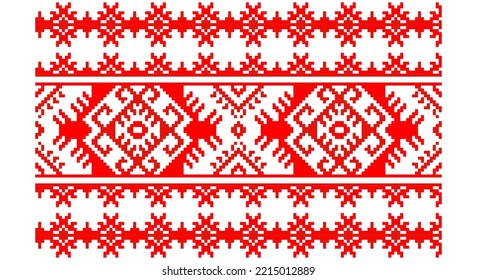 Embroidered good like old handmade cross-stitch ethnic Ukraine pattern. Ukrainian towel ornament, rushnyk called,  vector.