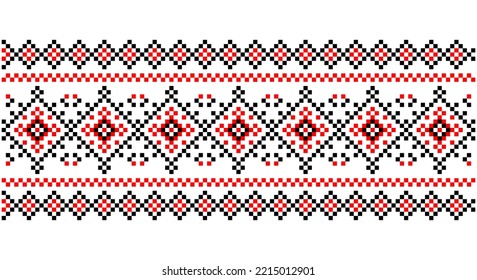 Embroidered good like old handmade cross-stitch ethnic Ukraine pattern. Ukrainian towel ornament, rushnyk called,  vector.