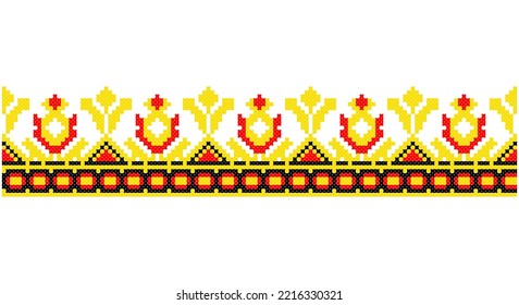 Embroidered good like old handmade cross-stitch ethnic Ukraine pattern. Ukrainian towel ornament, rushnyk called,  vector.