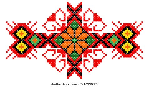 Embroidered good like old handmade cross-stitch ethnic Ukraine pattern. Ukrainian towel ornament, rushnyk called,  vector.