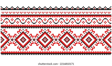 Embroidered good like old handmade cross-stitch ethnic Ukraine pattern. Ukrainian towel ornament, rushnyk called,  vector.