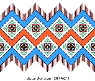 embroidered good like old handmade cross-stitch ethnic Ukraine pattern. Ukrainian towel with ornament, rushnyk called, in vector