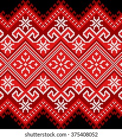 Embroidered good like old handmade cross-stitch ethnic Ukraine pattern. Traditional Ukrainian folk art pattern - vyshyvanka called