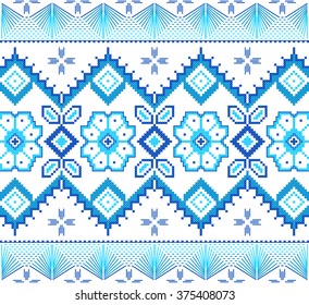 Embroidered good like old handmade cross-stitch ethnic Ukraine pattern. Traditional Ukrainian folk art pattern - vyshyvanka called