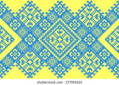 Embroidered good like old handmade cross-stitch ethnic Ukraine pattern. Traditional Ukrainian folk art pattern - vyshyvanka called