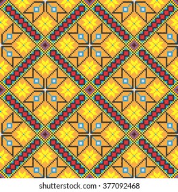 Embroidered good like old handmade cross-stitch ethnic Ukraine pattern. Traditional Ukrainian folk art pattern - vyshyvanka called