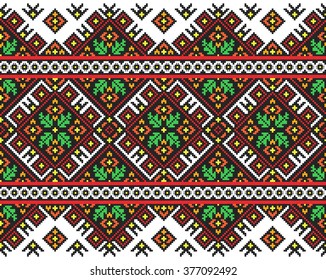 Embroidered good like old handmade cross-stitch ethnic Ukraine pattern. Traditional Ukrainian folk art pattern - vyshyvanka called